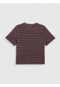 4f - 4F T-shirt regular gładki damski - brązowy M. Okazja: na co dzień. Kolor: brązowy. Materiał: dzianina, bawełna. Długość rękawa: krótki rękaw. Długość: krótkie. Wzór: gładki. Styl: casual #1