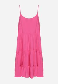 Born2be - Fuksjowa Rozkloszowana Sukienka z Bawełny na Ramiączkach z Falbanami Lilivane. Okazja: na spacer, na co dzień. Kolor: różowy. Materiał: bawełna. Długość rękawa: na ramiączkach. Sezon: wiosna, lato. Typ sukienki: proste. Styl: casual #3