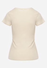 Renee - Beżowy T-shirt Basic z Bawełny Liaselle. Okazja: na co dzień. Kolor: beżowy. Materiał: bawełna. Styl: elegancki, klasyczny, casual #4