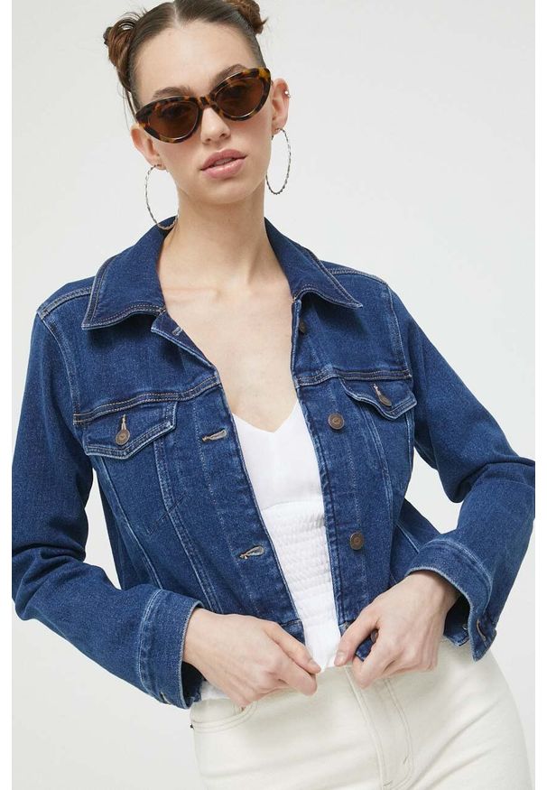 Hollister Co. kurtka jeansowa damska kolor granatowy przejściowa. Kolor: niebieski. Materiał: jeans