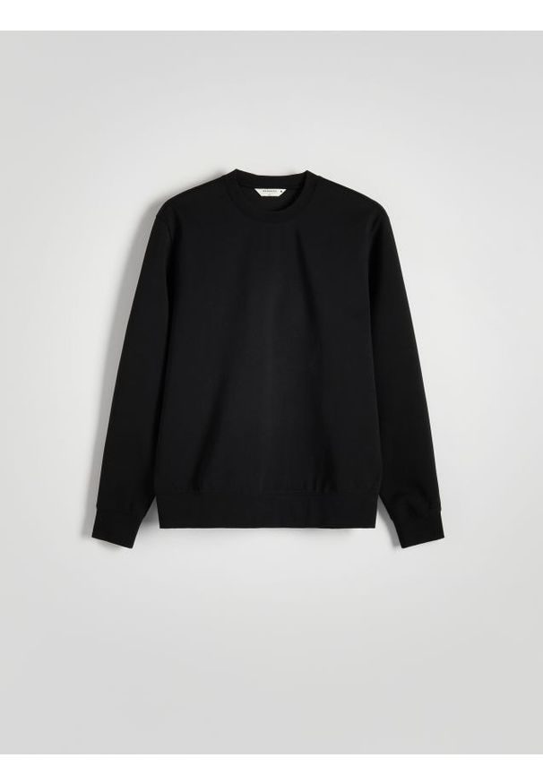 Reserved - Gładka bluza z bawełną - czarny. Kolor: czarny. Materiał: bawełna. Wzór: gładki