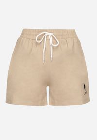 Born2be - Beżowe Dresowe Szorty o Prostym Kroju z Wiązaniem i Kieszeniami Foladea. Okazja: na co dzień, na spacer. Kolor: beżowy. Materiał: dresówka. Styl: klasyczny, casual #4