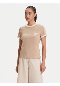 Guess T-Shirt V5YI01 J1314 Beżowy Regular Fit. Kolor: beżowy. Materiał: bawełna