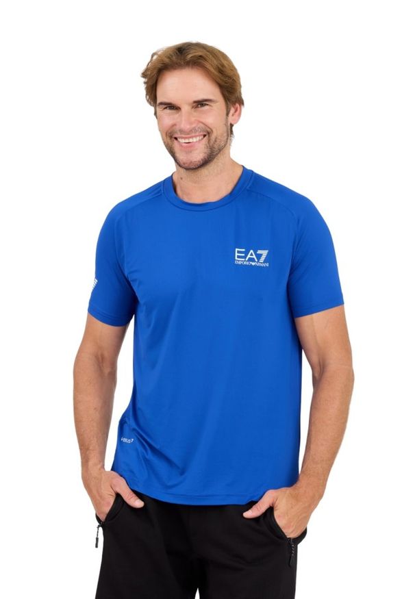 EA7 Emporio Armani - EA7 Niebieski męski t-shirt Ventus 7, Rozmiar XXL. Kolor: niebieski