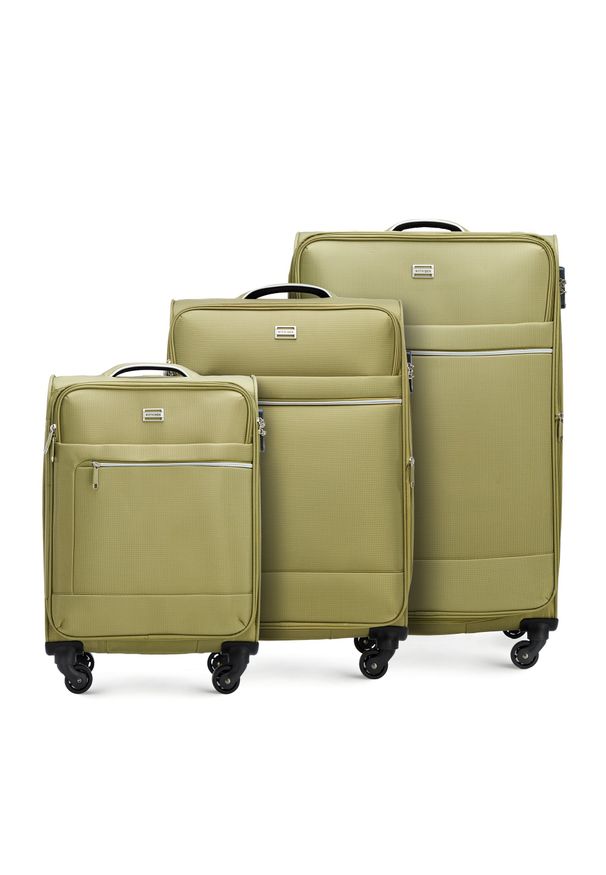 Wittchen - Zestaw walizek miękkich z błyszczącym suwakiem z przodu zielony. Kolor: zielony. Materiał: poliester. Styl: wakacyjny