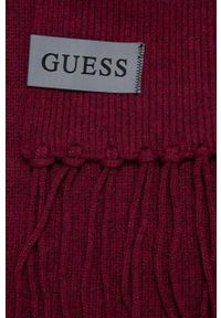 Guess szalik z domieszką wełny kolor fioletowy gładki. Kolor: fioletowy. Materiał: wełna. Wzór: gładki #2
