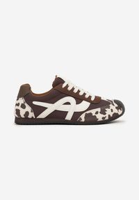 Born2be - Brązowo-Białe Sneakersy Ozdobione Geometrycznym Motywem Ardetia. Okazja: na co dzień. Kolor: brązowy. Materiał: jeans. Wzór: aplikacja, geometria #6