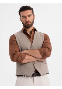 Ombre Clothing - Kamizelka męska garniturowa z klasycznym detalem i podszewką – beżowa V1 - Rozmiar: XXL. Kolor: beżowy. Materiał: wiskoza, poliester, materiał. Styl: klasyczny #8