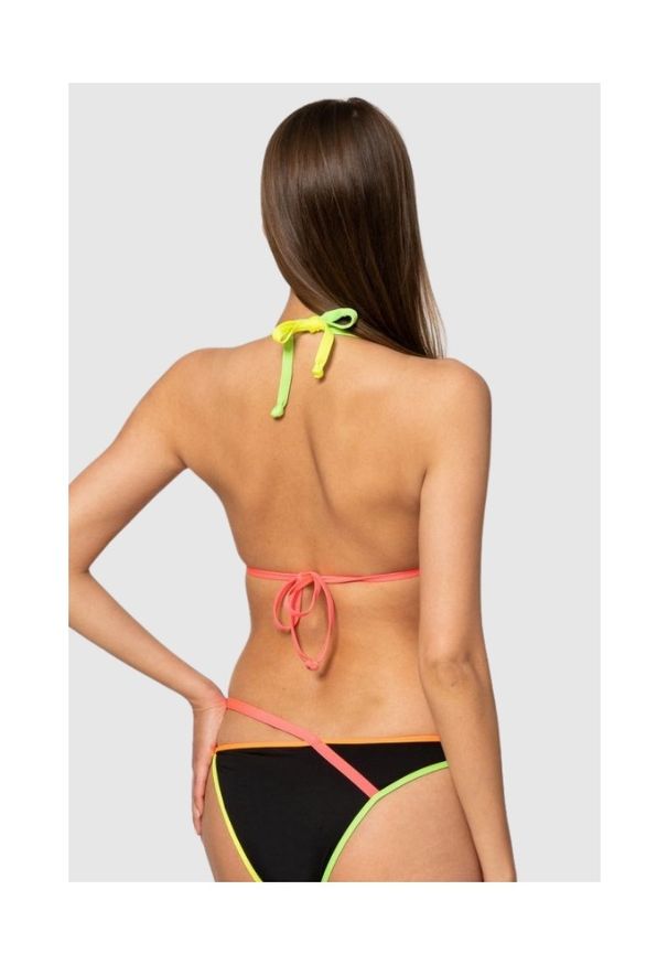 MOSCHINO Czarna góra od bikini z neonowymi lamówkami, Rozmiar XS. Kolor: czarny. Wzór: aplikacja