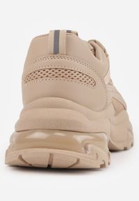 Born2be - Ciemnobeżowe Sneakersy na Tłoczonej Podeszwie z Ozdobnym Sznurowaniem i Wstawkami z Siateczki Xerxia. Kolor: beżowy #8