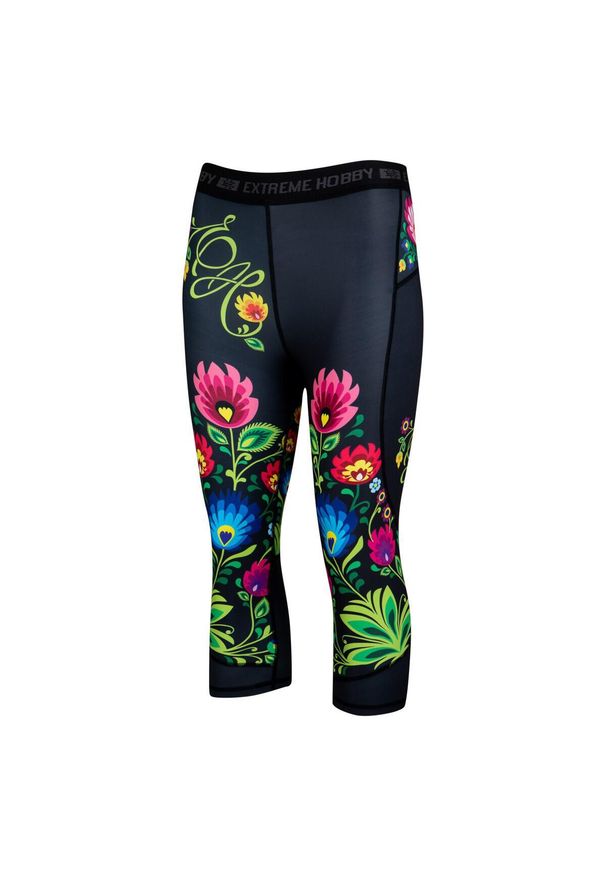 Legginsy sportowe damskie EXTREME HOBBY FOLK 3/4. Kolor: czarny. Materiał: elastan, poliester