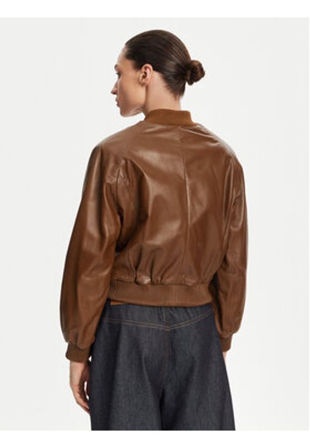 Serge Pariente Kurtka skórzana Gaia Brązowy Regular Fit. Kolor: brązowy. Materiał: skóra