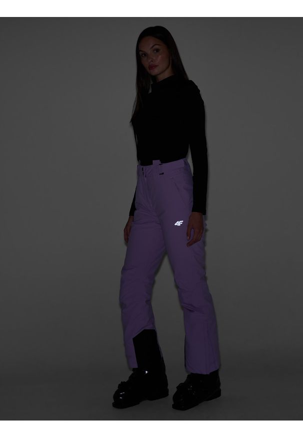 4f - 4F Spodnie narciarskie membrana 5000 damskie - fioletowe XS. Kolor: fioletowy. Materiał: poliester, dzianina, materiał, tkanina. Wzór: gładki. Sezon: zima. Sport: narciarstwo