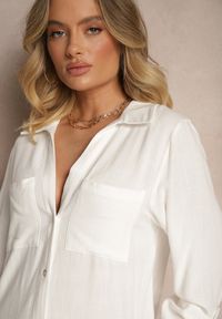 Renee - Biała Sukienka Koszulowa z Wiskozą Lnem i Regulacją przy Rękawach Florvezia. Okazja: na co dzień. Typ kołnierza: kołnierzyk klasyczny. Kolor: biały. Materiał: len, wiskoza. Sezon: lato, wiosna. Typ sukienki: koszulowe. Styl: klasyczny, elegancki, casual #5