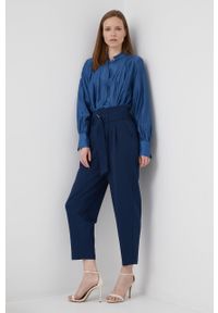 Lauren Ralph Lauren spodnie 200861985001 damskie kolor granatowy proste high waist. Stan: podwyższony. Kolor: niebieski. Materiał: dzianina. Wzór: gładki #4