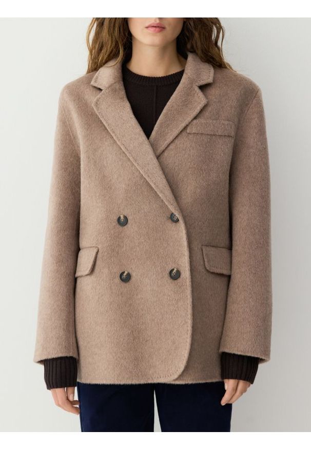 Reserved - Wełniana marynarka handmade - beżowy. Kolor: beżowy. Materiał: wełna