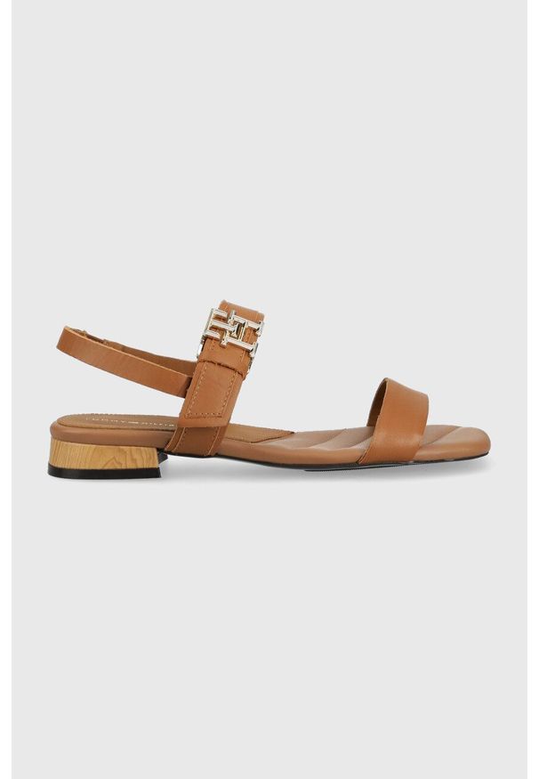 TOMMY HILFIGER - Tommy Hilfiger sandały skórzane HARDWARE FLAT SANDAL damskie kolor brązowy FW0FW07094. Kolor: brązowy. Materiał: skóra. Wzór: gładki