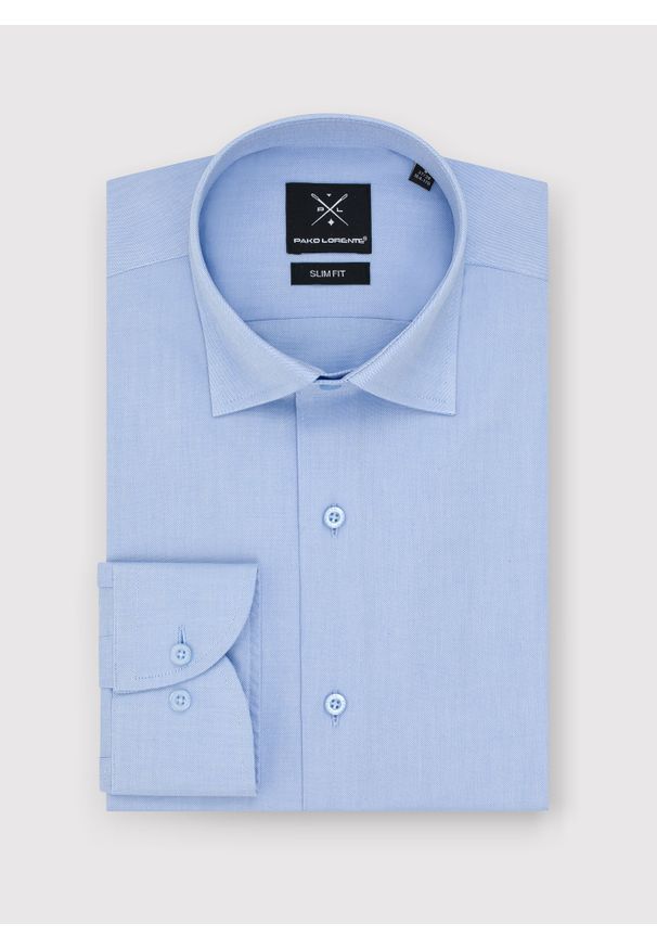 Pako Lorente - PAKO LORENTE – Gładka elegancka koszula męska w kolorze błękitnym. Typ kołnierza: kołnierzyk klasyczny. Kolor: niebieski. Materiał: bawełna. Długość rękawa: długi rękaw. Długość: długie. Wzór: gładki. Styl: elegancki