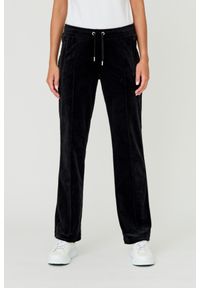 Juicy Couture - JUICY COUTURE Czarne damskie spodnie Tina, Rozmiar XS. Kolor: czarny. Materiał: welur, poliester. Wzór: aplikacja