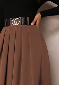 Renee - Brązowa Spódnica Rozkloszowana z Paskiem Tenga. Kolor: brązowy #3