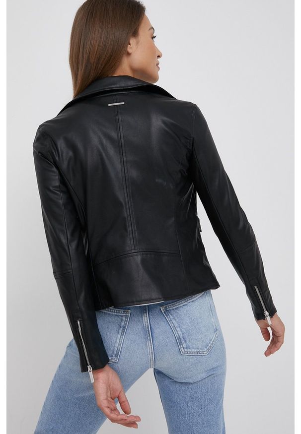 Armani Exchange ramoneska damska kolor czarny przejściowa. Okazja: na co dzień. Kolor: czarny. Materiał: materiał. Wzór: gładki. Styl: casual