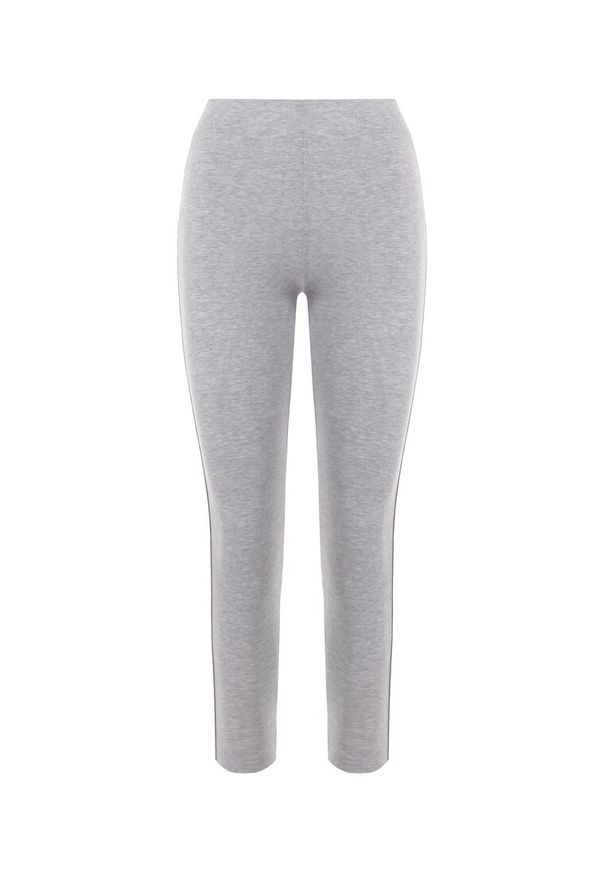 Born2be - Jasnoszare Legginsy Canoreia. Stan: podwyższony. Kolor: szary. Materiał: bawełna, dzianina. Wzór: jednolity