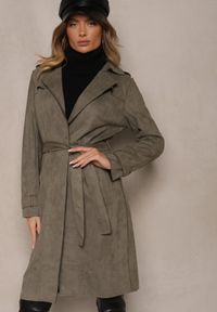Renee - Zielony Płaszcz Usinlenne. Okazja: na co dzień. Kolor: zielony. Długość rękawa: długi rękaw. Długość: długie. Styl: casual