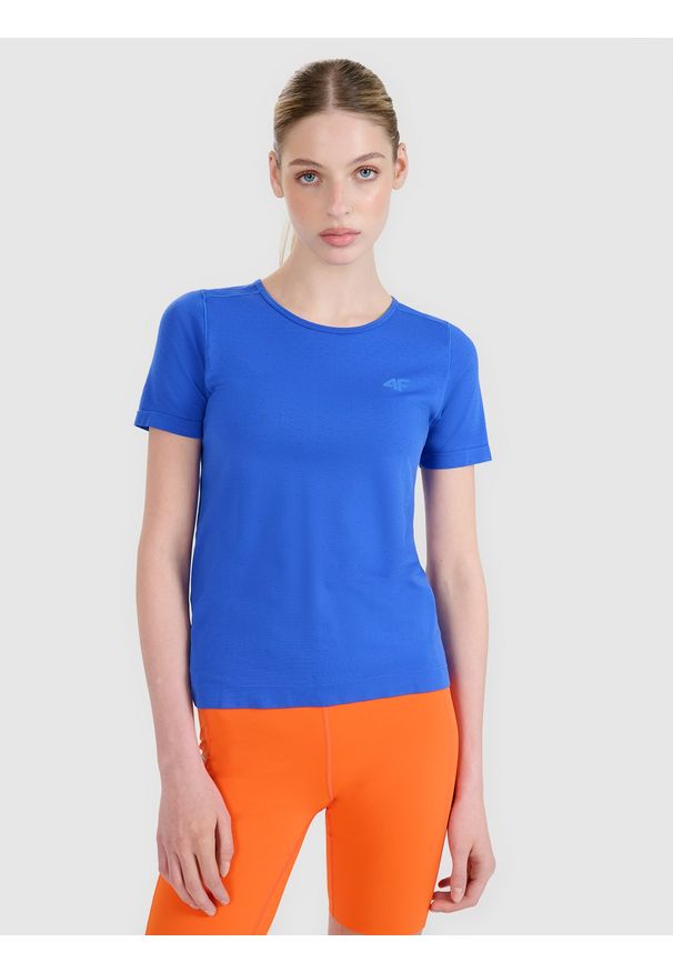 4f - 4F Koszulka do biegania w terenie regular damska - niebieska XS/S. Kolor: niebieski. Materiał: dzianina, tkanina, włókno, syntetyk, materiał. Długość: długie. Wzór: gładki, ze splotem. Sport: bieganie