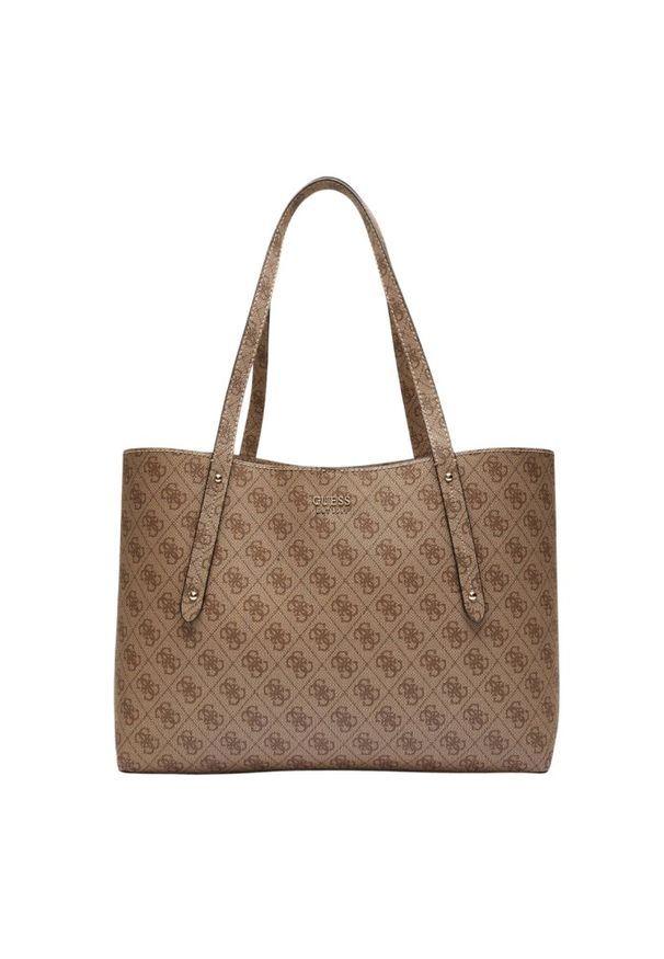 Guess - GUESS Brązowa shopperka damska Brenton. Kolor: brązowy. Materiał: skórzane. Styl: elegancki, casual