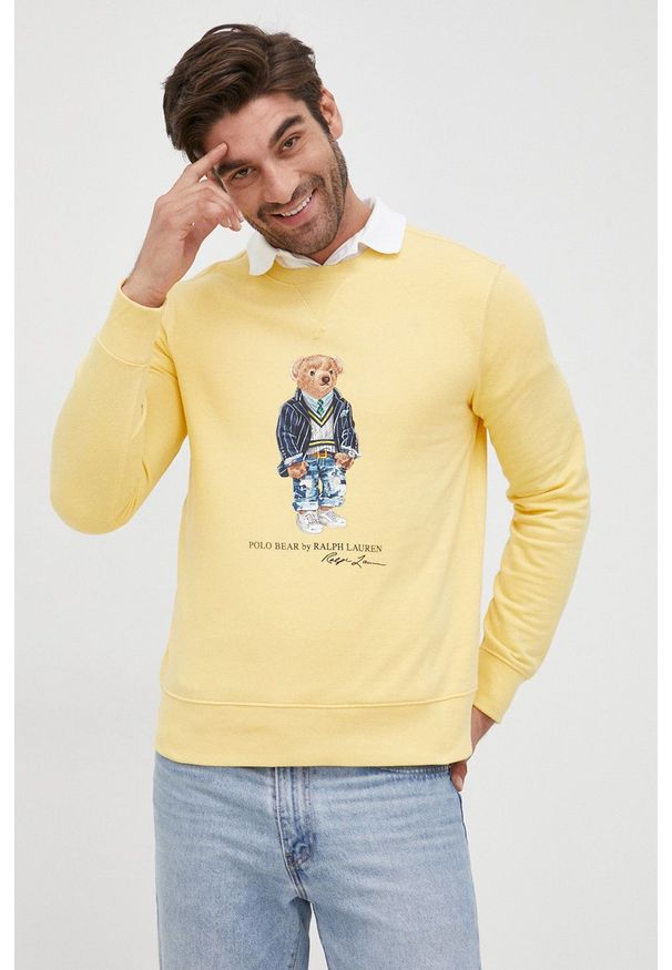 Polo Ralph Lauren bluza 710853308012 męska kolor żółty z nadrukiem. Okazja: na co dzień. Typ kołnierza: polo. Kolor: żółty. Materiał: dzianina. Wzór: nadruk. Styl: casual