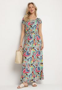 Born2be - Jasnozielona Bawełniana Sukienka z Abstrakcyjnym Wzorem i Gumką w Pasie Orralisa. Okazja: na co dzień. Kolor: zielony. Materiał: bawełna. Typ sukienki: proste, rozkloszowane. Styl: elegancki, casual, klasyczny #6