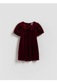Reserved - Welurowa sukienka z kokardą - czerwony. Kolor: czerwony. Materiał: welur #1