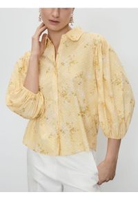 Reserved - Koszula z bufiastymi rękawami - jasnożółty. Kolor: żółty. Materiał: bawełna #1