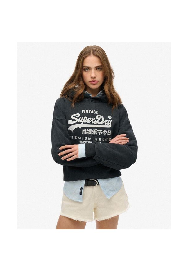 Superdry - Luźna bluza z kapturem metalicznym Vl. Typ kołnierza: kaptur. Kolor: czarny