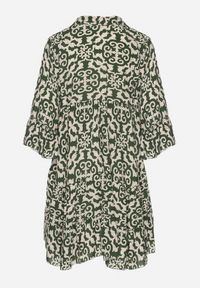 Born2be - Zielona Sukienka Rozkloszowana z Bawełny w Etniczny Wzór Zalista. Okazja: na co dzień. Kolor: zielony. Materiał: bawełna. Typ sukienki: rozkloszowane. Styl: boho, casual #7