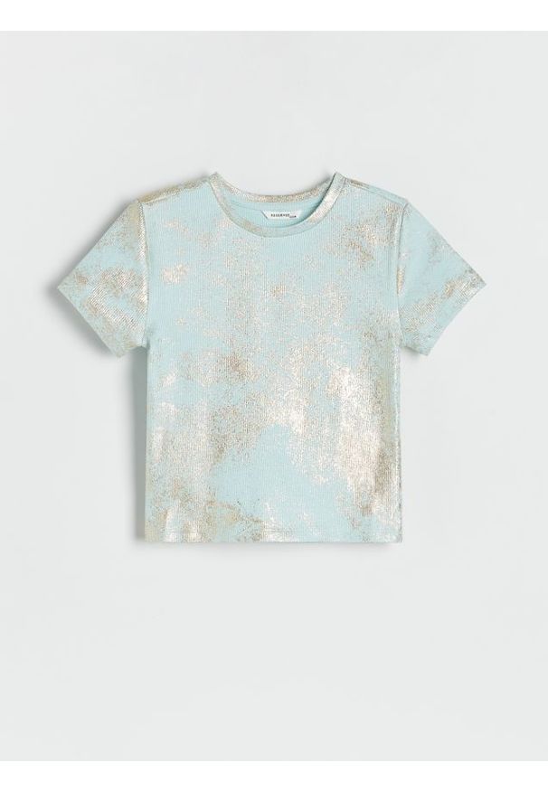 Reserved - T-shirt z metalicznym efektem - jasnoturkusowy. Kolor: turkusowy. Materiał: bawełna