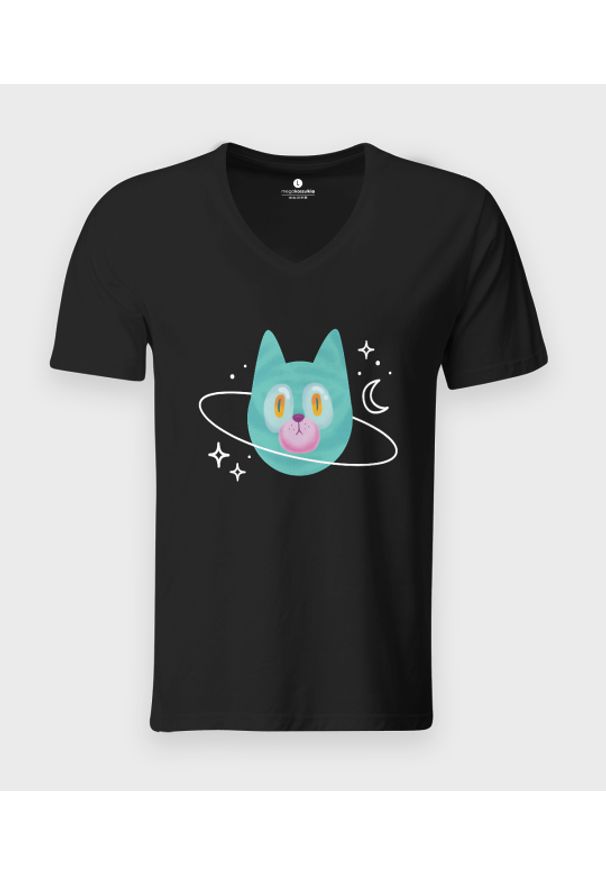 MegaKoszulki - Koszulka męska v-neck Planeta Kot. Materiał: skóra, bawełna, materiał. Styl: klasyczny