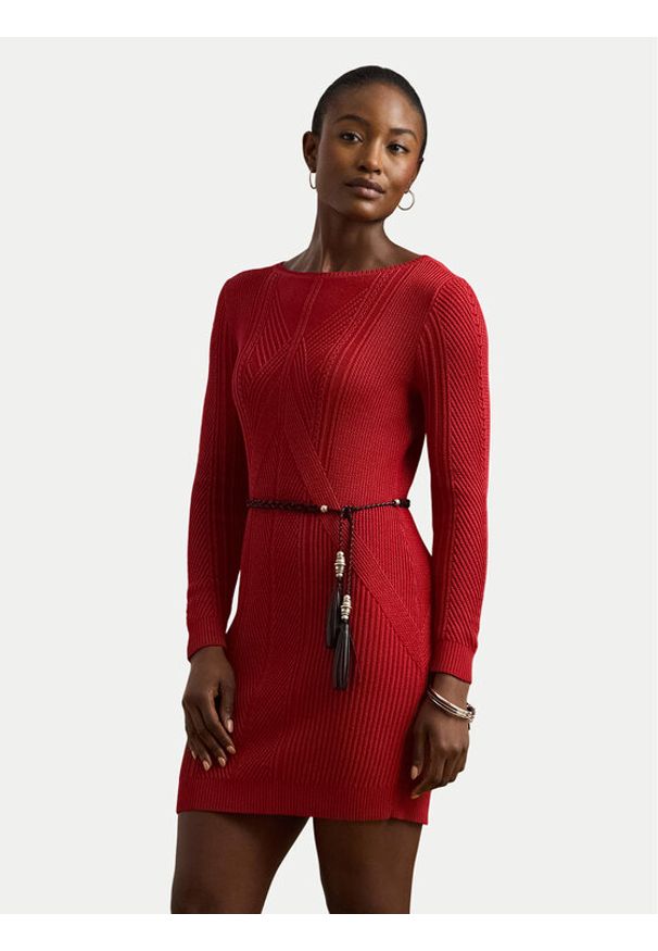 Lauren Ralph Lauren - LAUREN RALPH LAUREN Sukienka dzianinowa 200971346001 Czerwony Slim Fit. Kolor: czerwony. Materiał: bawełna