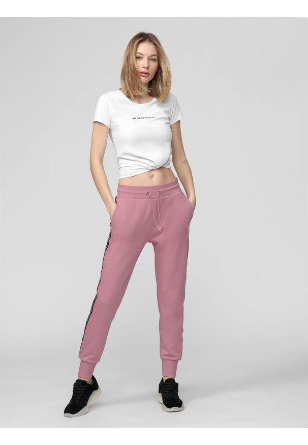 4f - Spodnie dresowe damskie. Kolor: różowy. Materiał: dresówka