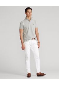 Ralph Lauren - RALPH LAUREN - Szara koszulka polo Custom Slim Fit Mesh. Typ kołnierza: polo. Kolor: szary. Materiał: mesh. Długość: długie. Wzór: haft, ze splotem #4