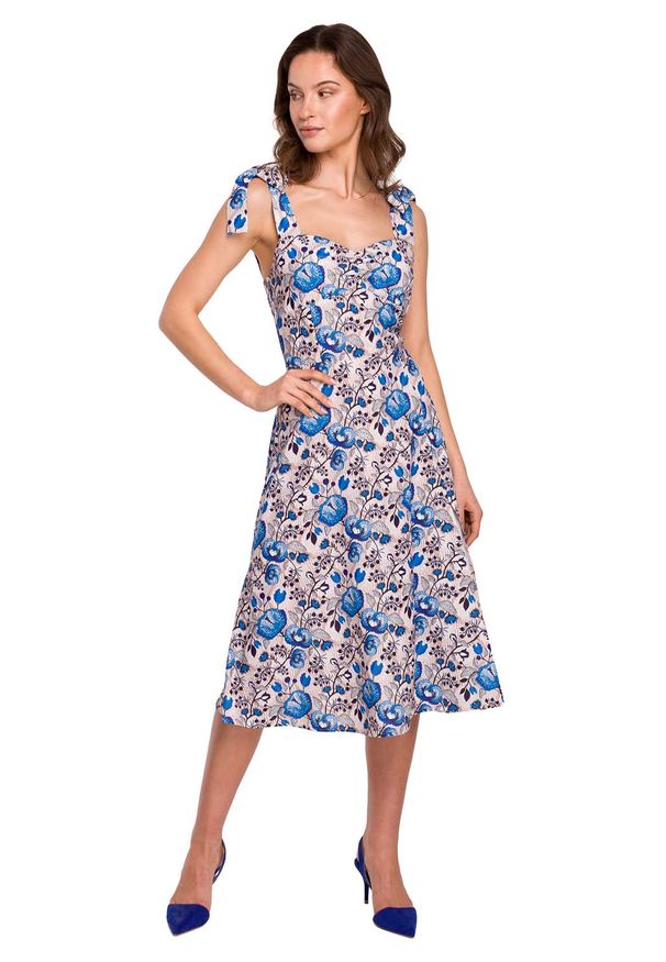 MOE - Sukienka z Wiązaniem na Ramionach w Kolorowy Print - Model 2. Materiał: poliester. Wzór: nadruk, kolorowy