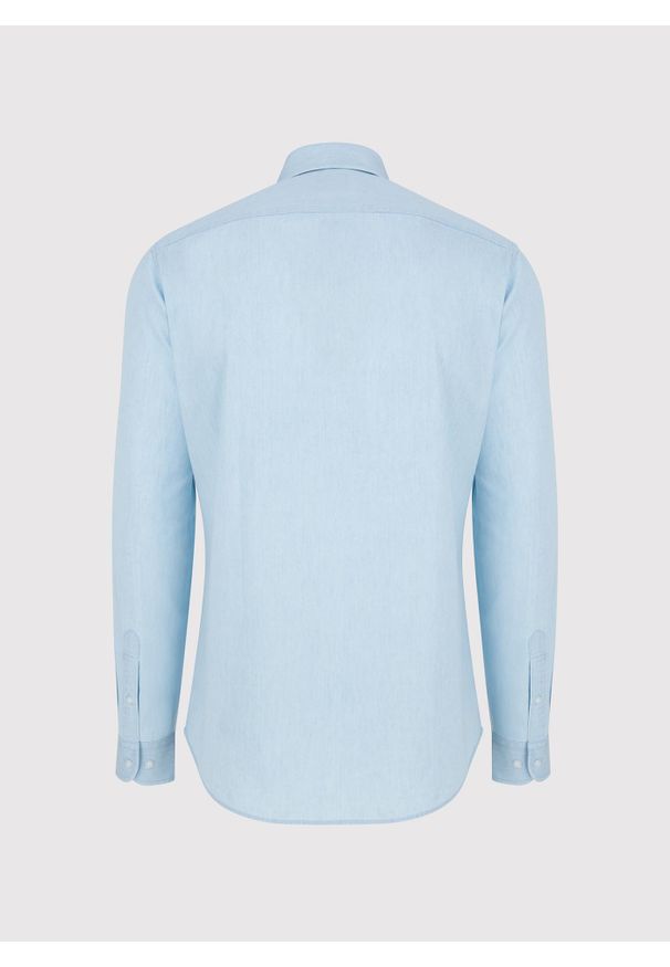 Pako Lorente - PAKO LORENTE - Jasnoniebieska koszula jeansowa. Typ kołnierza: kołnierzyk włoski. Kolor: niebieski. Materiał: jeans. Długość rękawa: długi rękaw. Długość: długie. Wzór: gładki