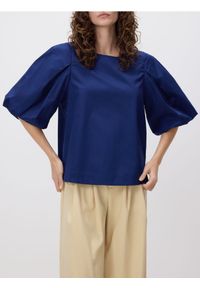 Reserved - Bawełniana bluzka - granatowy. Kolor: niebieski. Materiał: bawełna