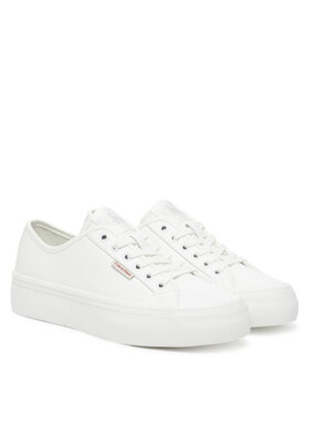 Calvin Klein Jeans Sneakersy Vulc Flatform Lth YW0YW01886 Biały. Kolor: biały. Materiał: skóra