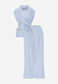 Born2be - Niebieski Elegancki Komplet Garniturowy z Wiskozy Spodnie i Kamizelka z Paskiem Amwyn. Kolor: niebieski. Materiał: wiskoza #7