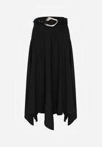 Born2be - Czarna Rozkloszowana Spódnica z Ozdobnym Paskiem i Asymetrycznym Dołem Pillen. Okazja: na co dzień, do pracy. Kolor: czarny. Materiał: skóra. Długość: długie. Styl: casual, elegancki #3