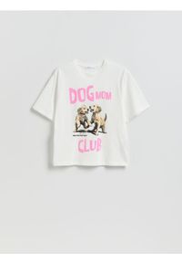 Reserved - T-shirt z nadrukiem - złamana biel. Materiał: dzianina, bawełna. Wzór: nadruk