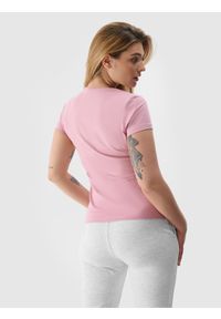 4f - 4F T-shirt slim gładki damski - różowy S. Okazja: na co dzień. Kolor: różowy. Materiał: jersey, elastan, dzianina, bawełna, materiał. Wzór: gładki. Styl: sportowy, casual