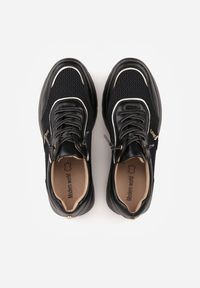 Renee - Czarne Sneakersy na Platformie z Wkładką ze Skóry Naturalnej i Napisam Haidena. Okazja: na co dzień. Zapięcie: sznurówki. Kolor: czarny. Materiał: skóra. Wzór: napisy. Obcas: na platformie #8