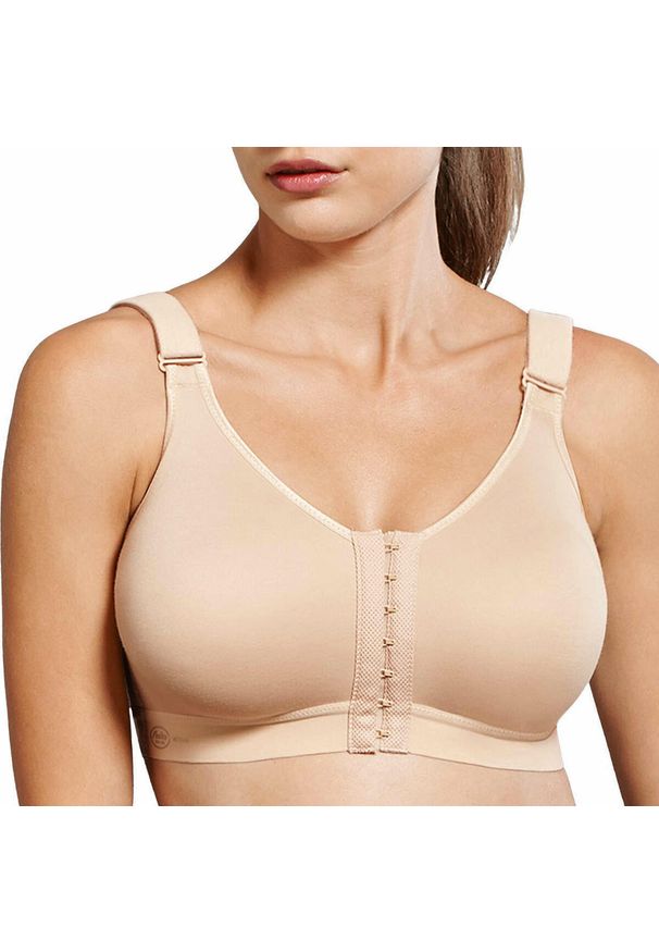 ANITA ACTIVE - Stanik fitness cardio frontline open. Kolor: beżowy. Materiał: poliester, poliamid, bawełna, elastan. Wzór: paski. Sport: fitness